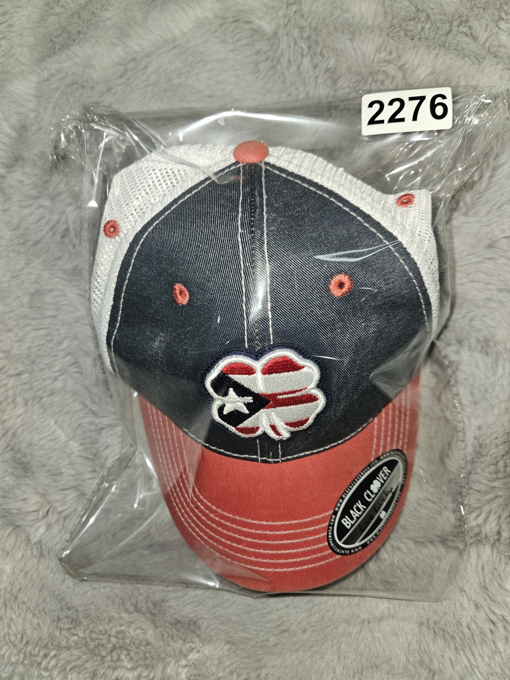 NEW! Black Clover Red & Navy Trucker Hat with American Flag Clover Patch NWT - Picture 12 of 12